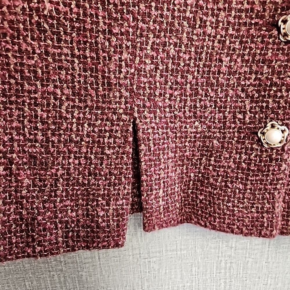 Leslie Fay Vintage Red Pink Maroon Tweed Blazer Jacket Pearl Buttons Wool Bld 18 - Picture 6 of 13